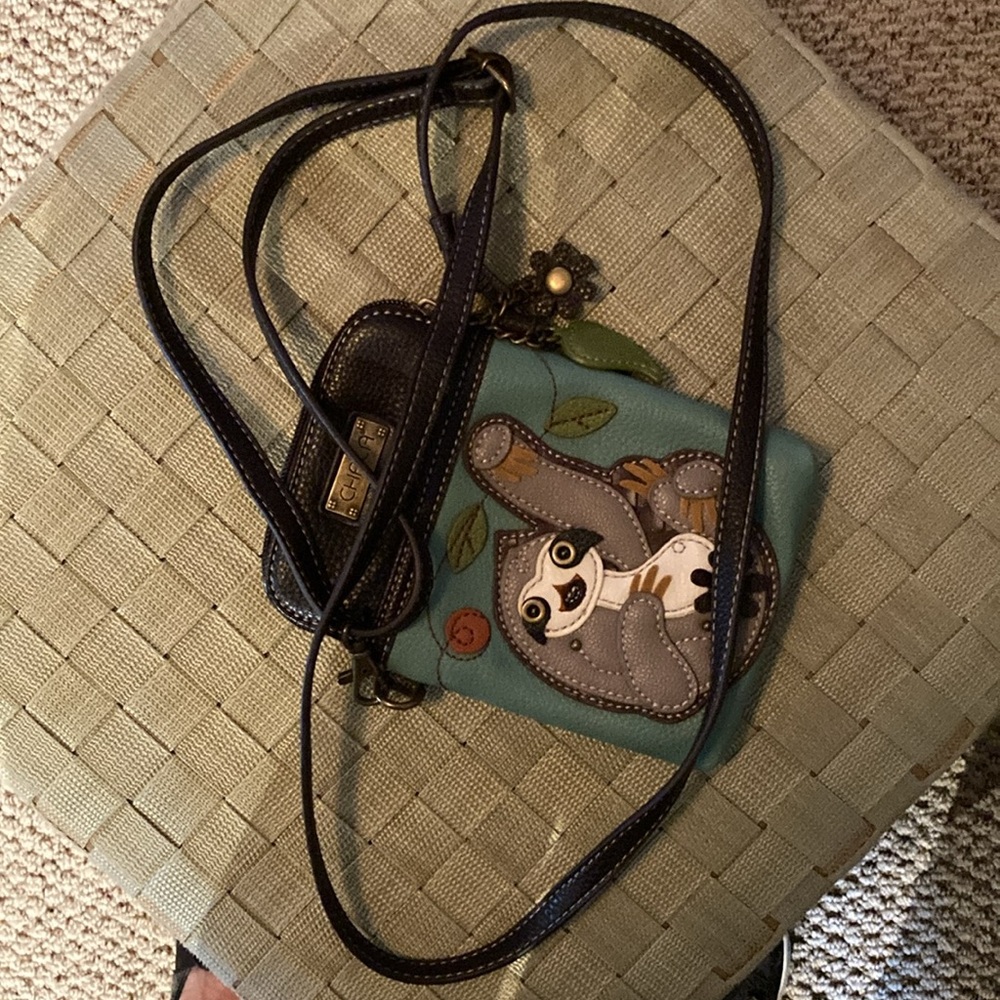 CHALA Crossbody SLOTH Women's Teal Cell Purse Leather Mini bag Adjustable Strap - Picture 7 of 7